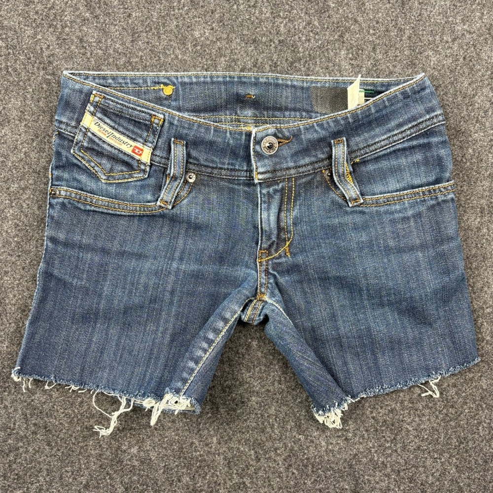 Diesel Matic Low Rise Denim Shorts Blue Wash Raw Hem Stretch Made in Italy 24